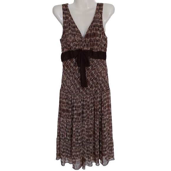 Vintage Connected Apparel Brown/Beige Tiered Sleeveless V-Neck Midi Dress, Sz. 8 - Picture 5 of 8